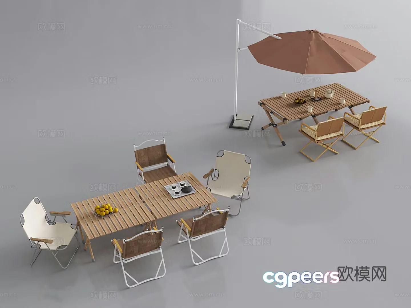 Modern outdoor table and chairs BBQ table and chairs Camping table Parasol 3d model