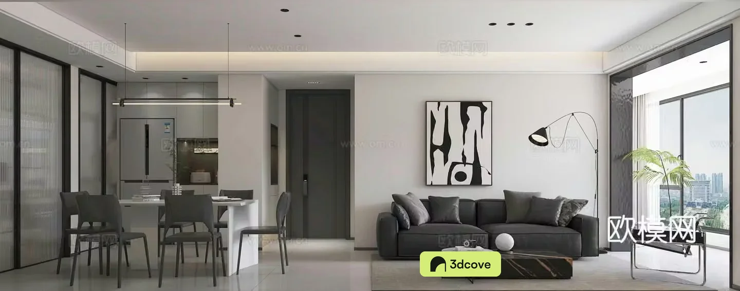 Modern living and dining room 3d model