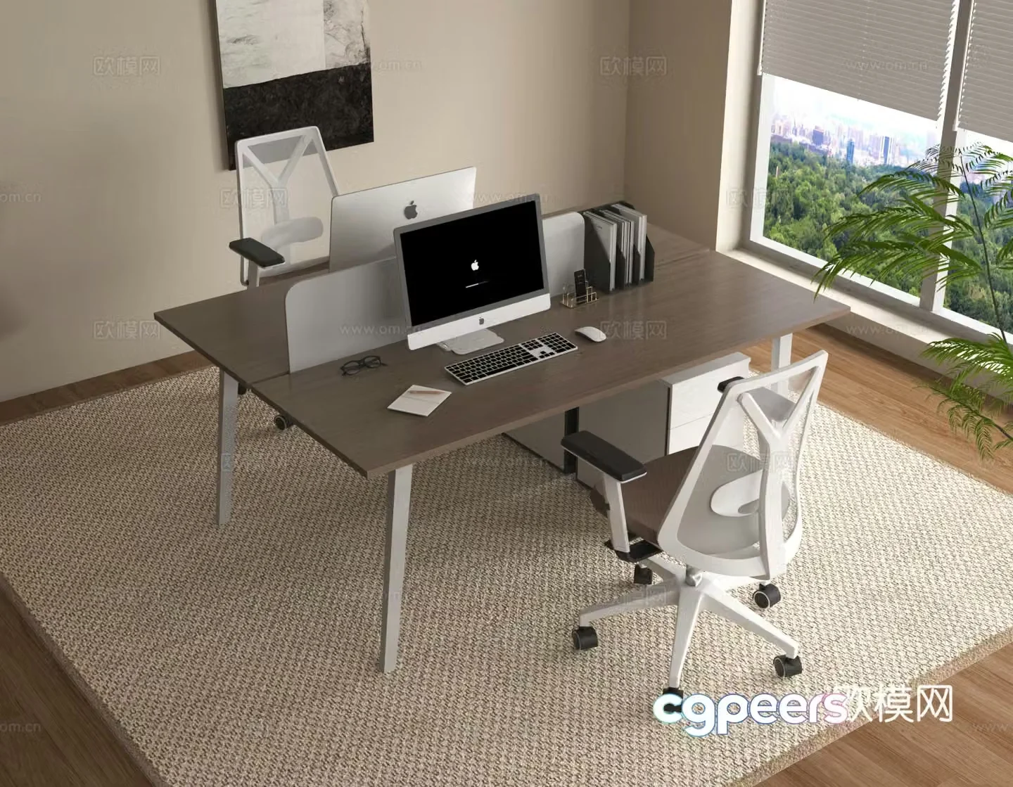 Office desk chair computer desk job workstation office card 3D model