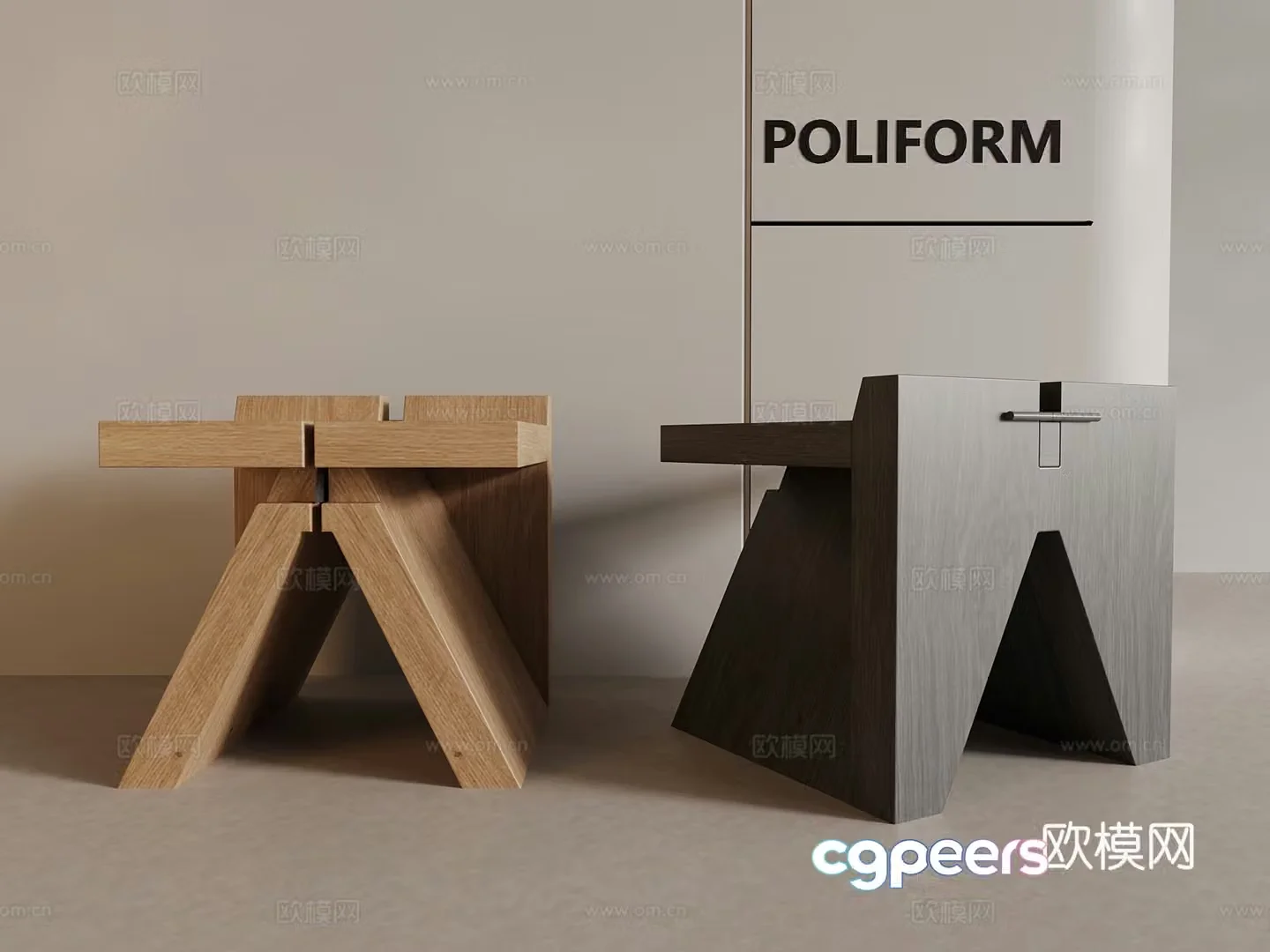 33 modern solid wood stool 3d model