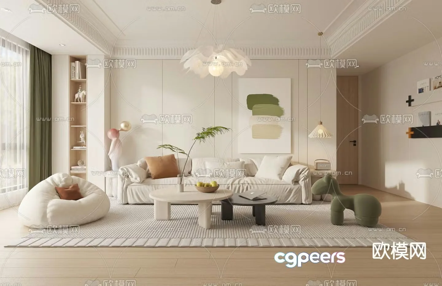 Creamy living room 3d model