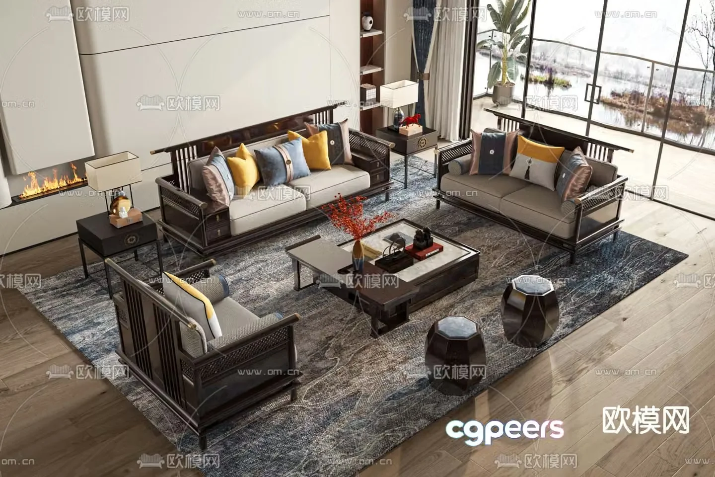 New Chinese style modular sofa 3d model