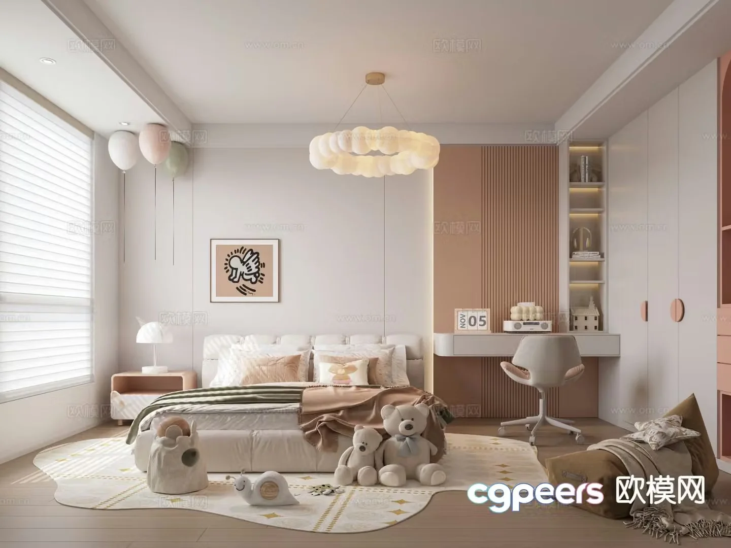 Modern bedroom second bedroom girls room 3d model