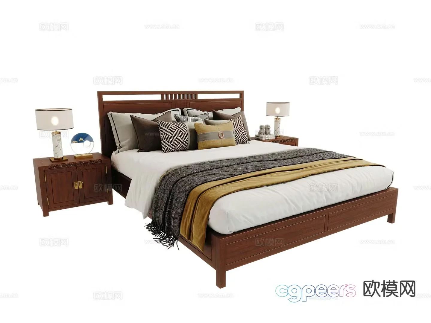 Chinese double bed 3d model