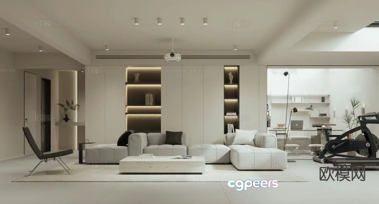 3D model of the rest and entertainment room gym audio-visual room on the first floor of the villa