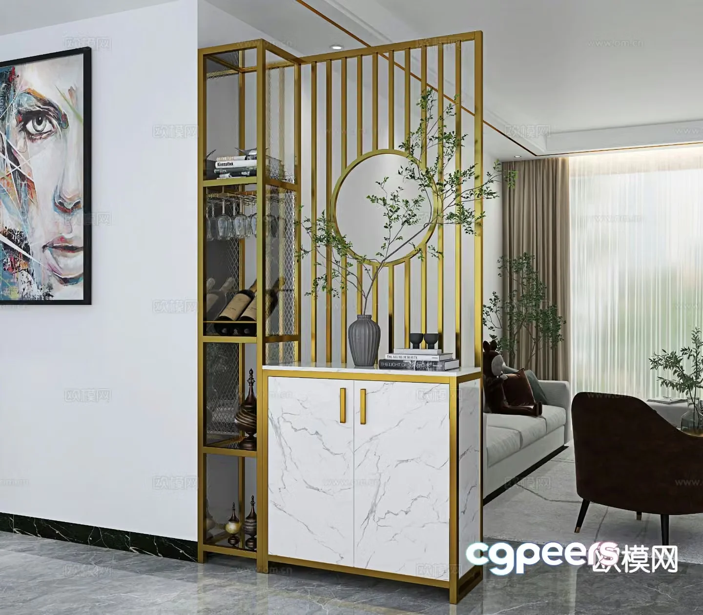Light luxury entrance cabinet and partition cabinet 3D model