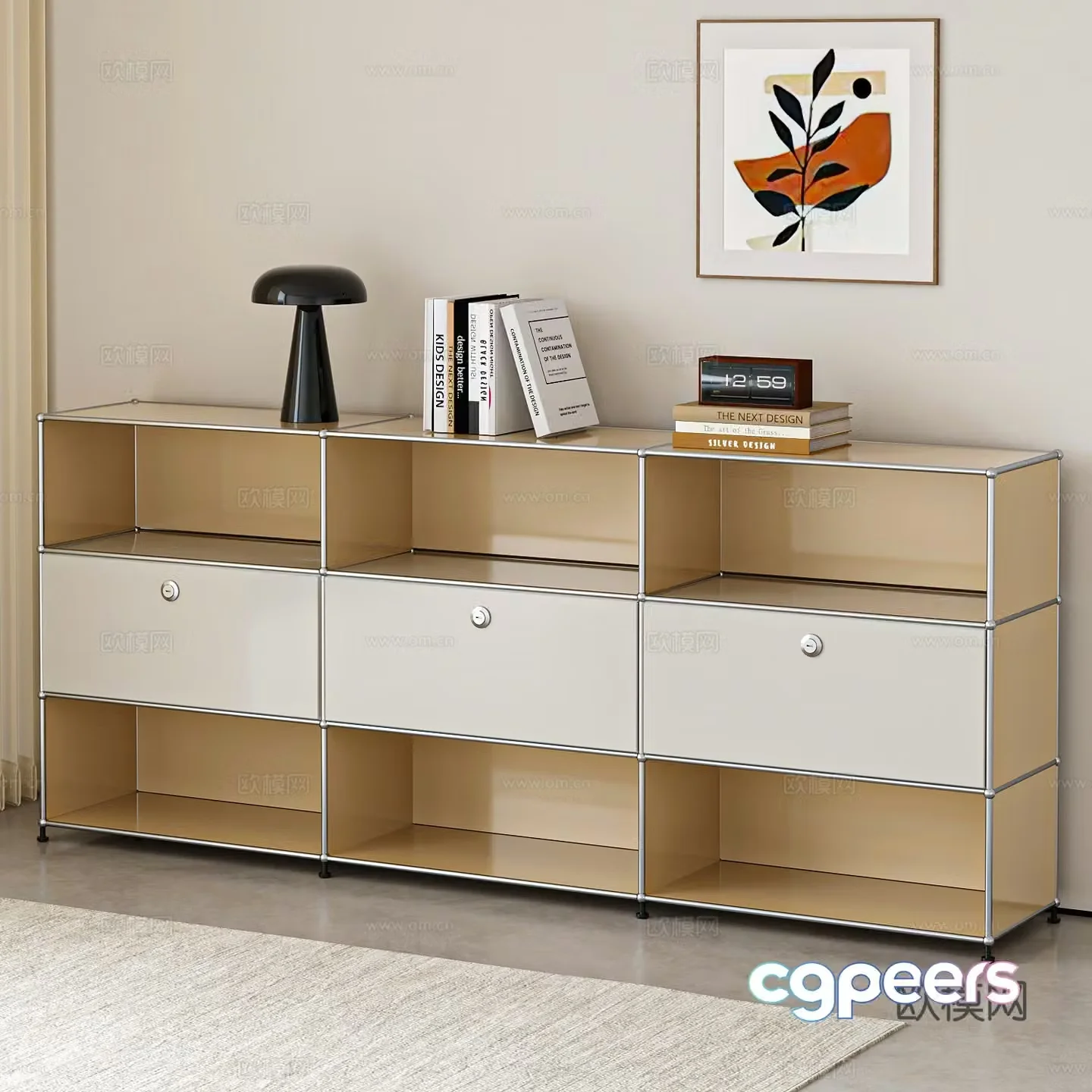 Modern Creamy Wind Warehouse Side Cabinet Low Warehouse 3D Model