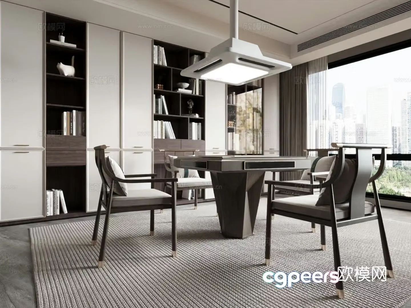 New Chinese chess and card room mahjong table and chair fume exhaust fan lamp 3D model