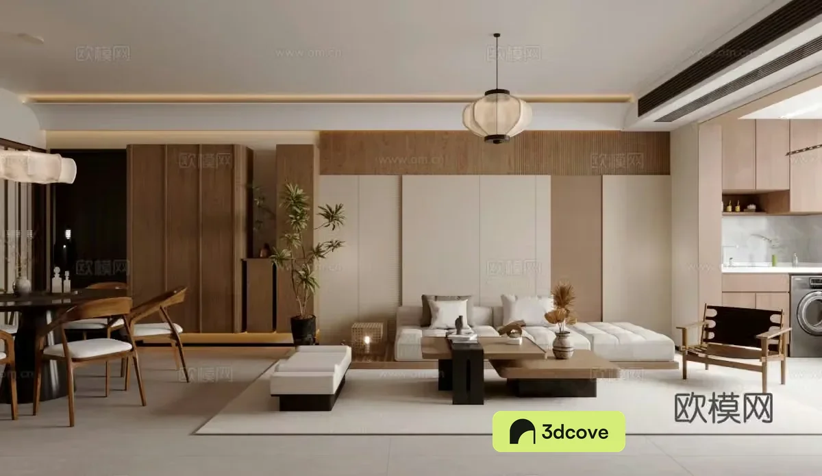 New Chinese-style home living room large living room living and dining room sofa and coffee table combination