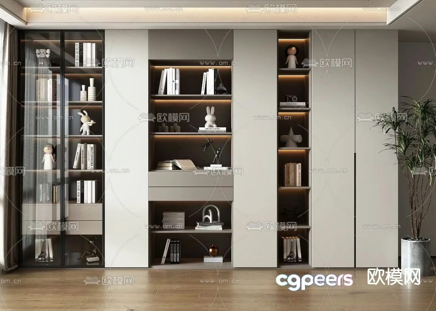 Modern bookcase display cabinet 3d model