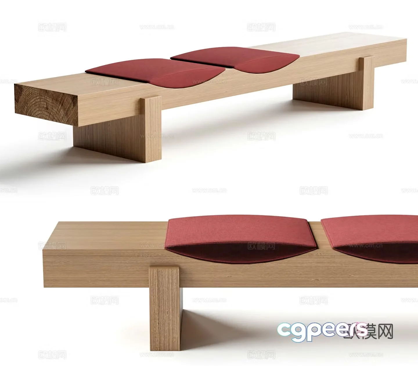 Log bench strip bench wooden bench dining side bench bench 3d model