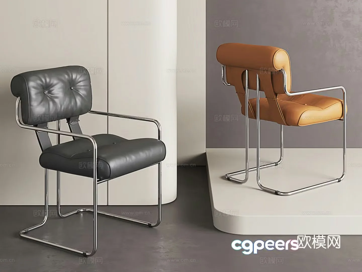 Modern chair light luxury office chair minimalist desk single chair leather chair 3D model
