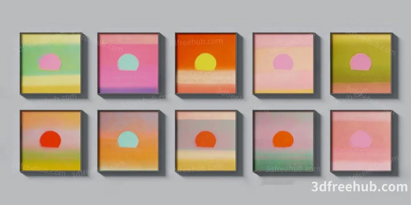Nine Abstract Paintings 3D Model – 19313 – VRAY Render