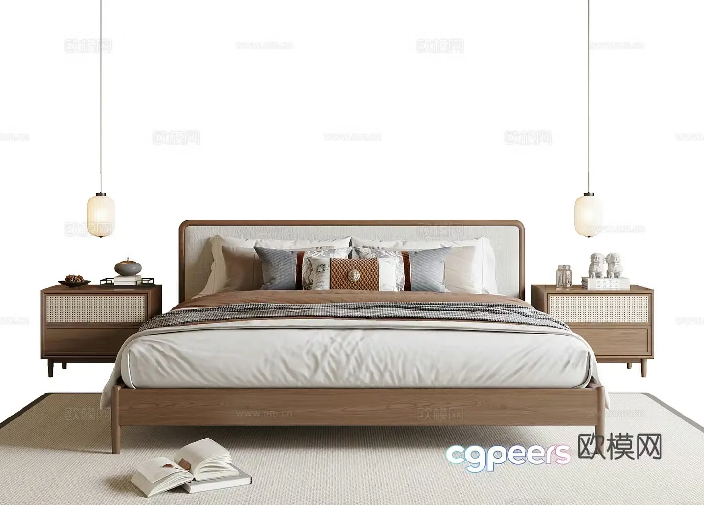 New Chinese Song style double bed 3D model