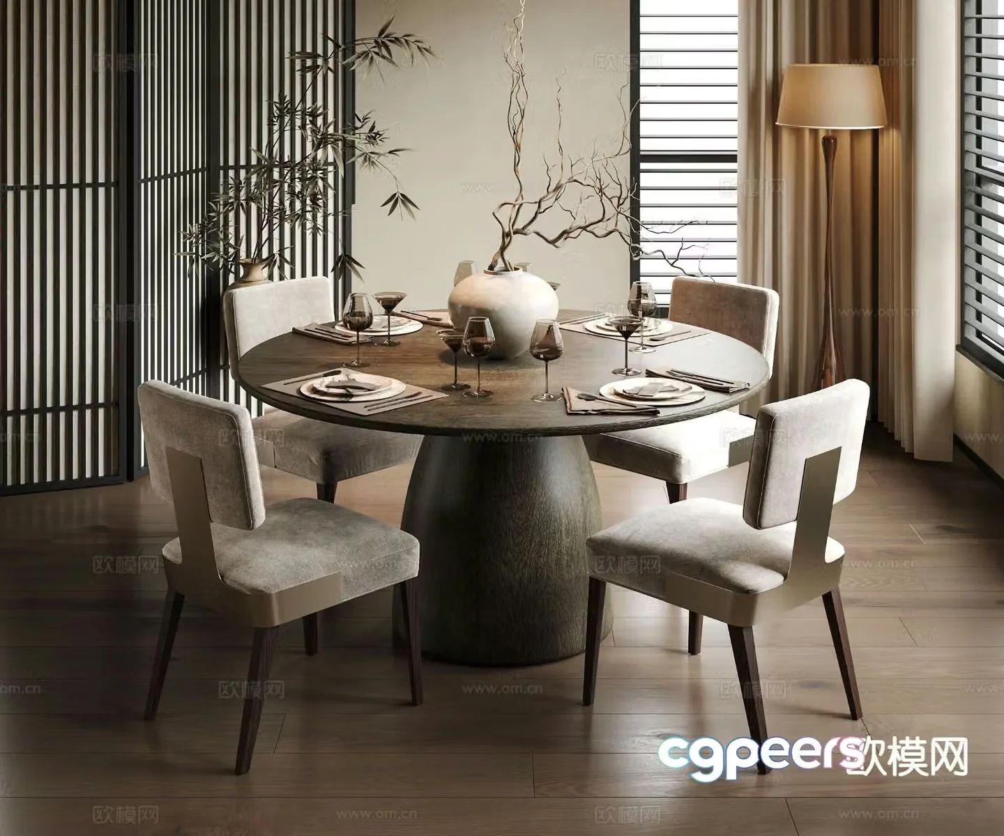 Modern dining table and chairs round table 3d model