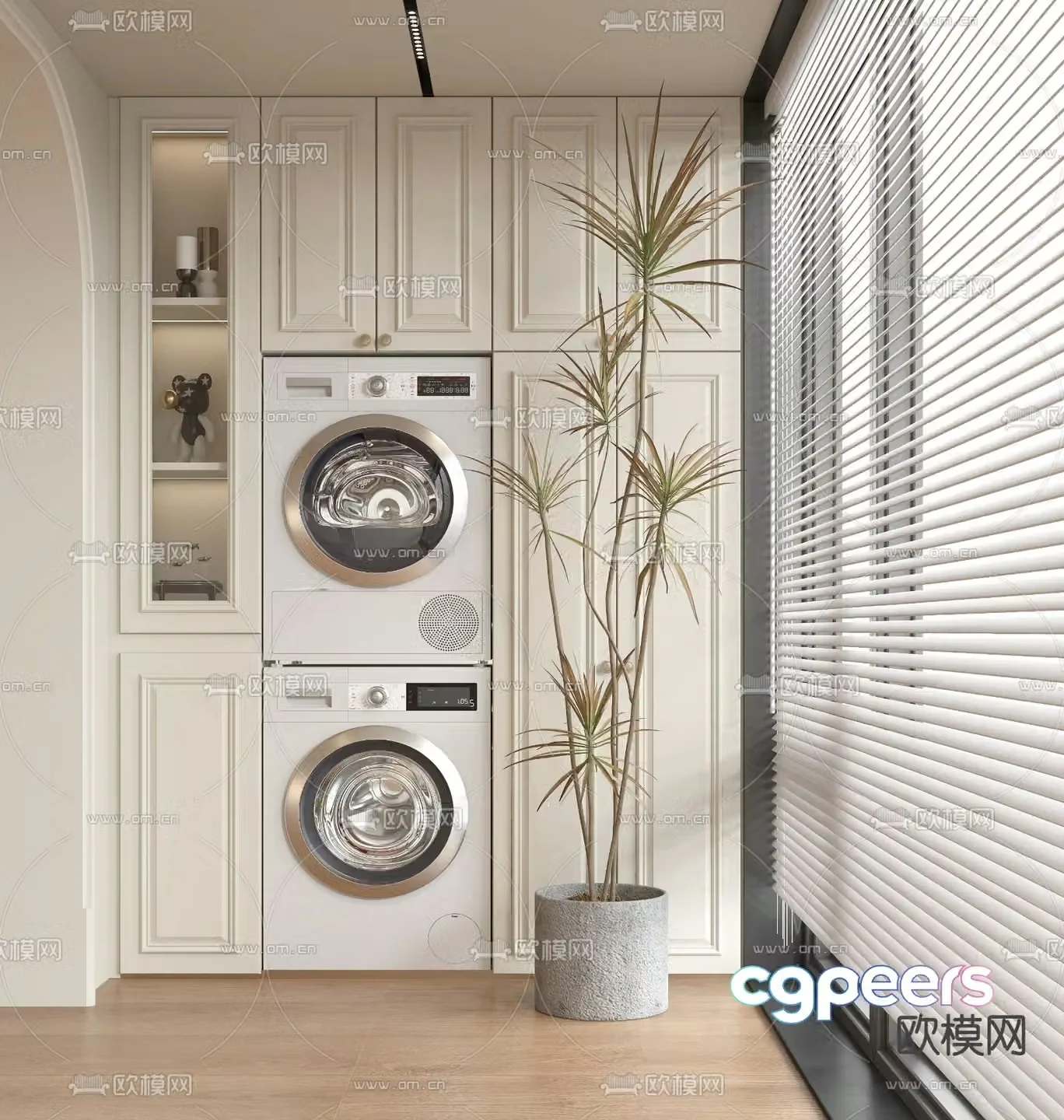 French balcony cabinet laundry cabinet 3d model