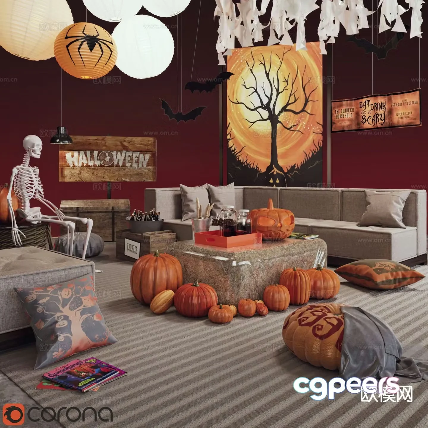 Halloween decoration pumpkin skull 3d model