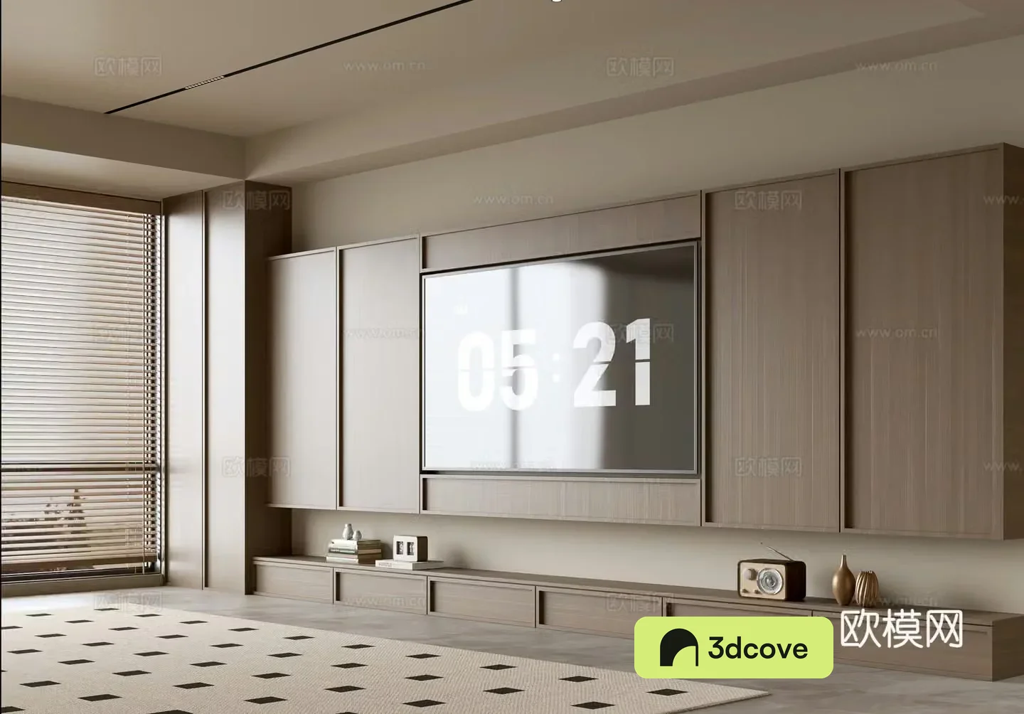 Wasabi Middle Style TV Cabinet TV Background Wall Overall Cabinet TV Background Wall Medal Style 3D Model