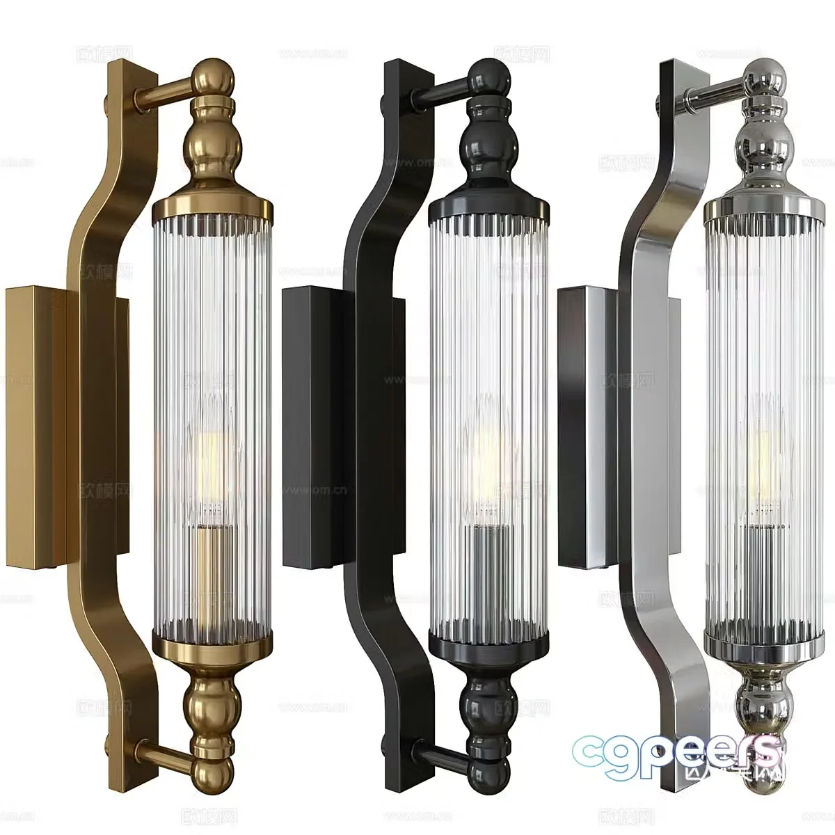 Modern light luxury metal glass decorative wall light 3d model