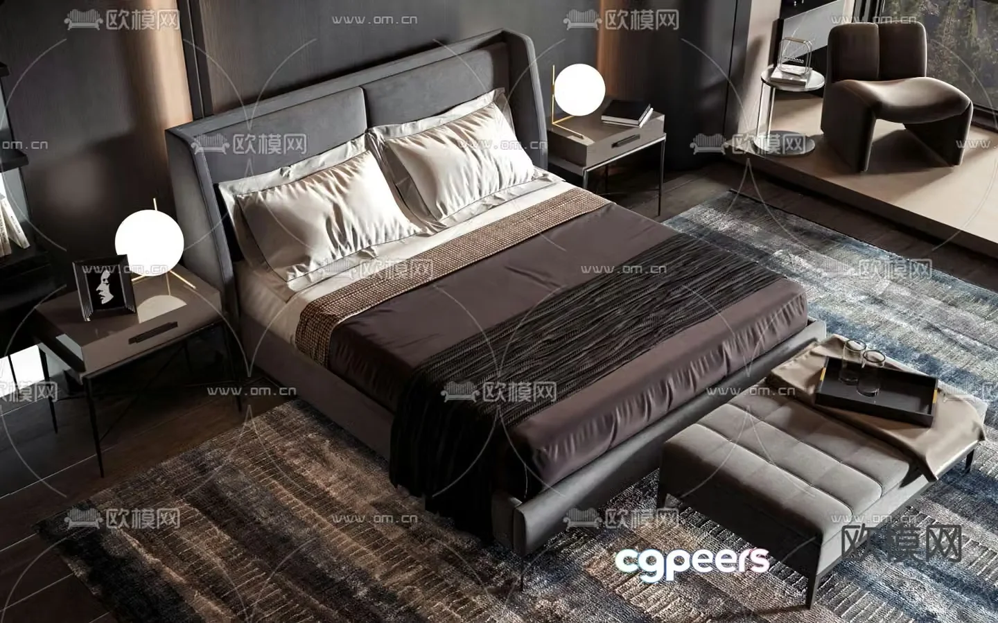 Commercial bed double bed 3d model