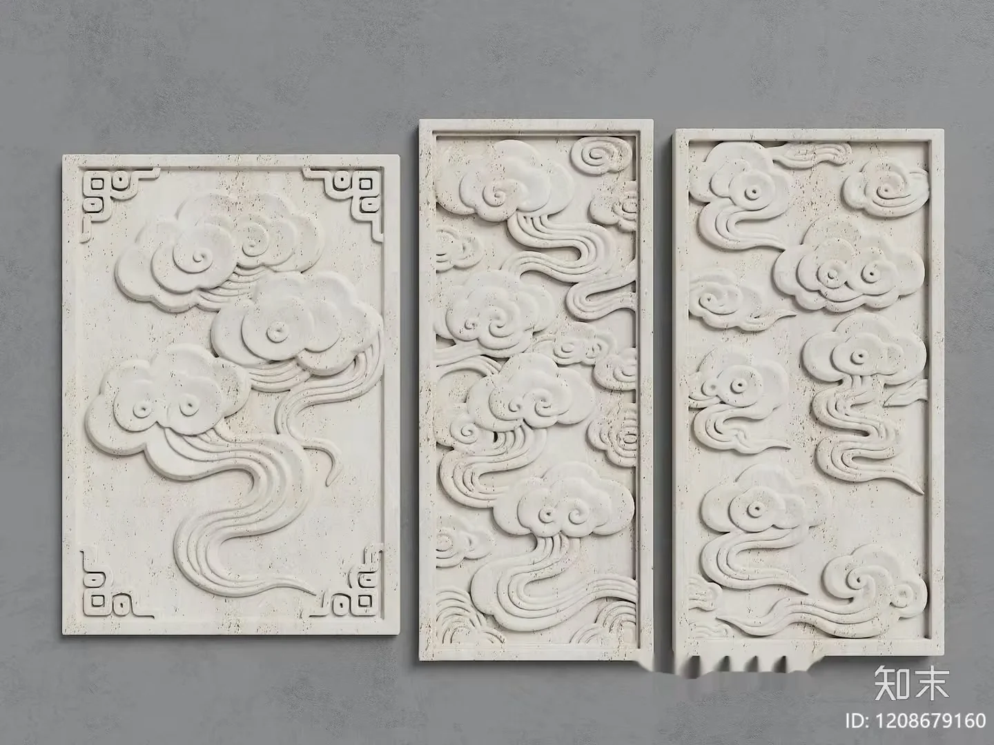 Three Carved Stone Panels 3D Model – 5830 – VRAY Render