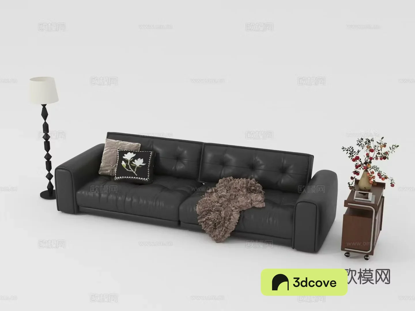 French retro double sofa leather sofa