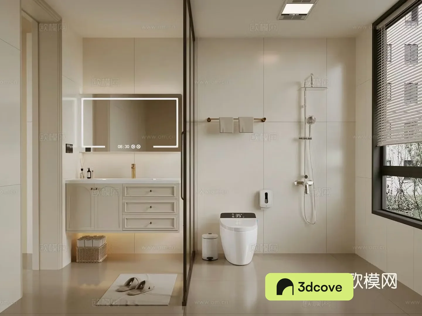 French cream style bathroom cabinet toilet shower