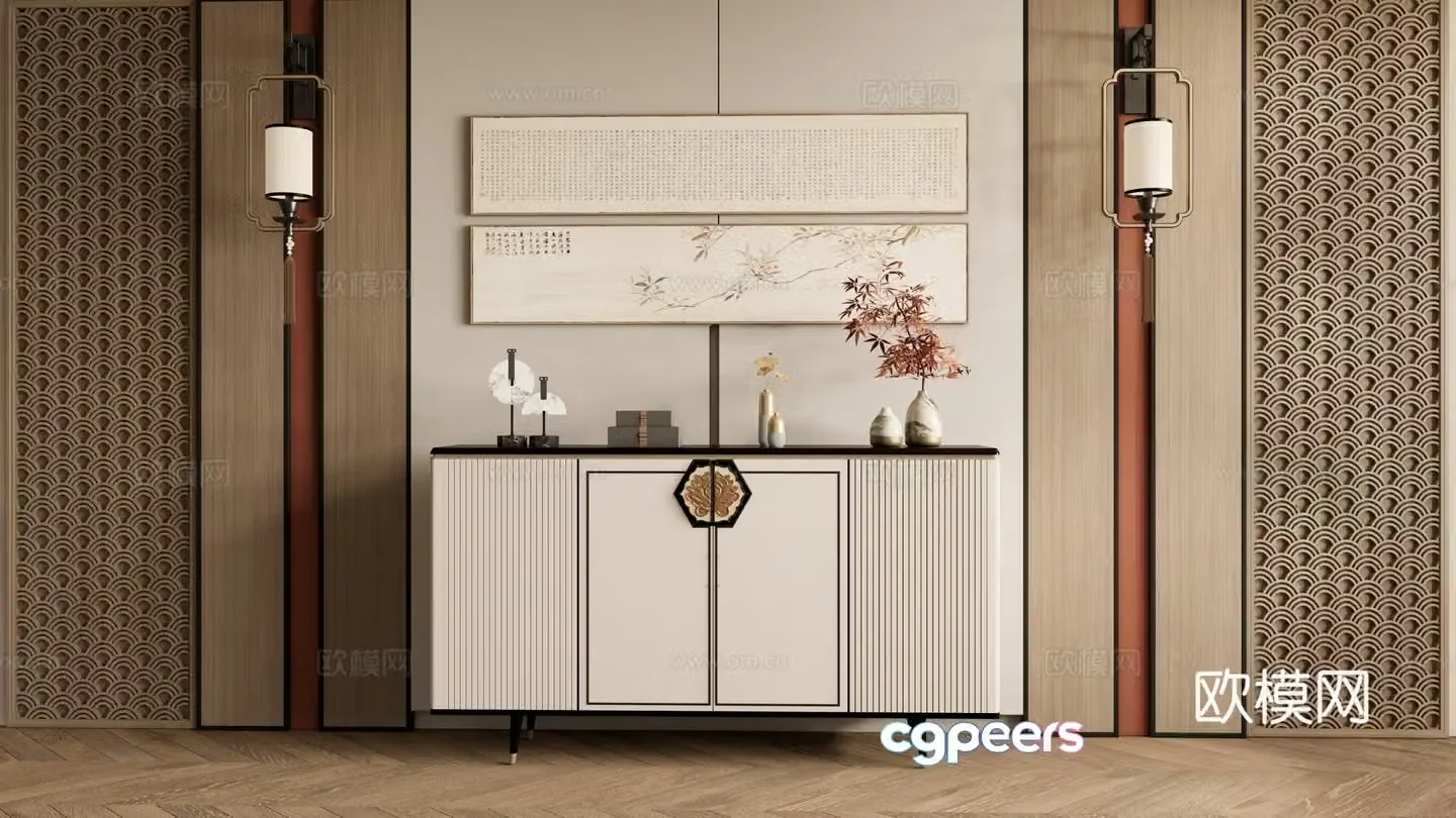New Chinese style entrance cabinet side cabinet 3D model