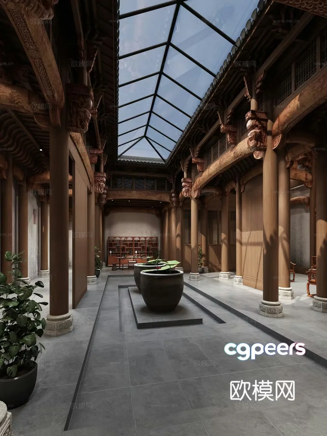 Chinese Hui style folk house ancestral hall 3D model