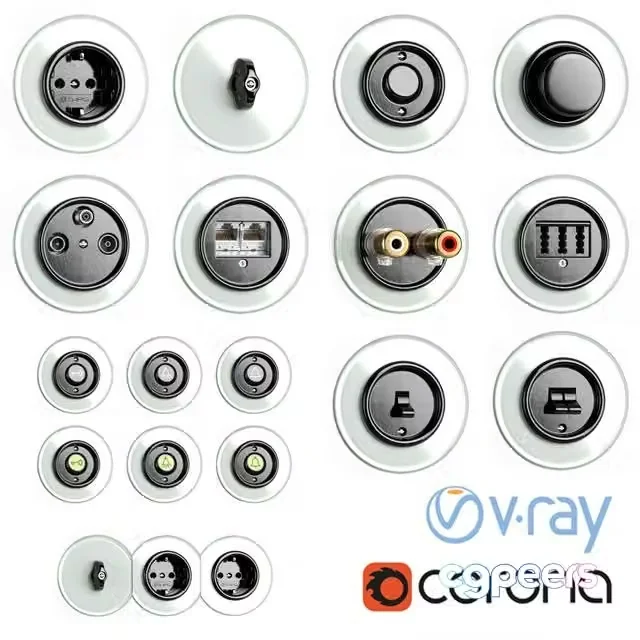 3ds Max Free – Switches and sockets THPG Bakelite Glass Covering