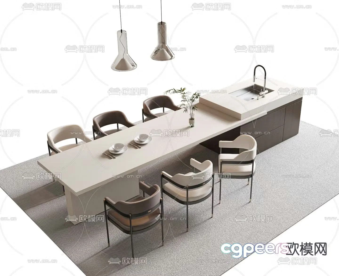Nakajima dining table and chairs 3d model