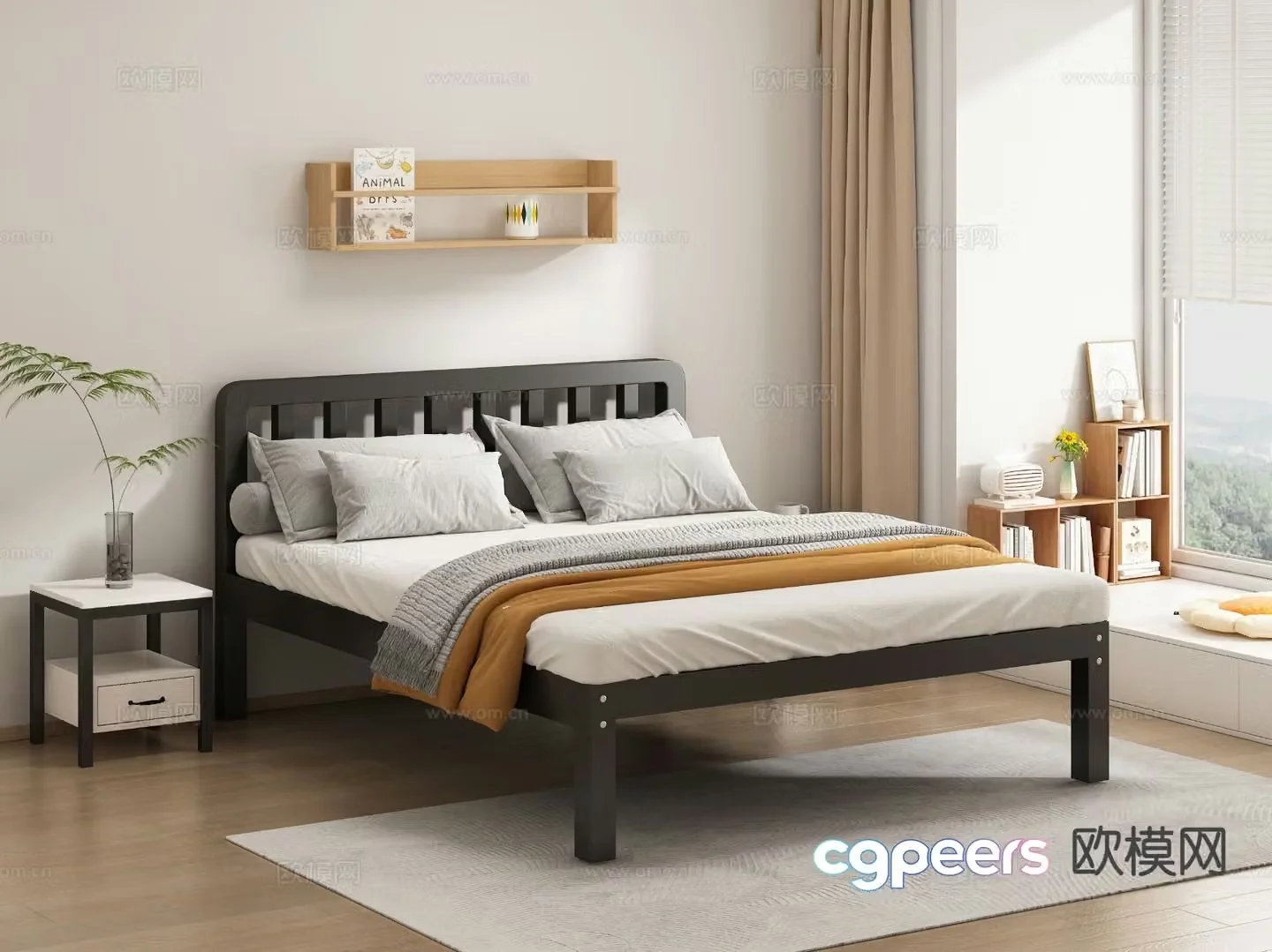 Nordic iron bed double bed 3d model