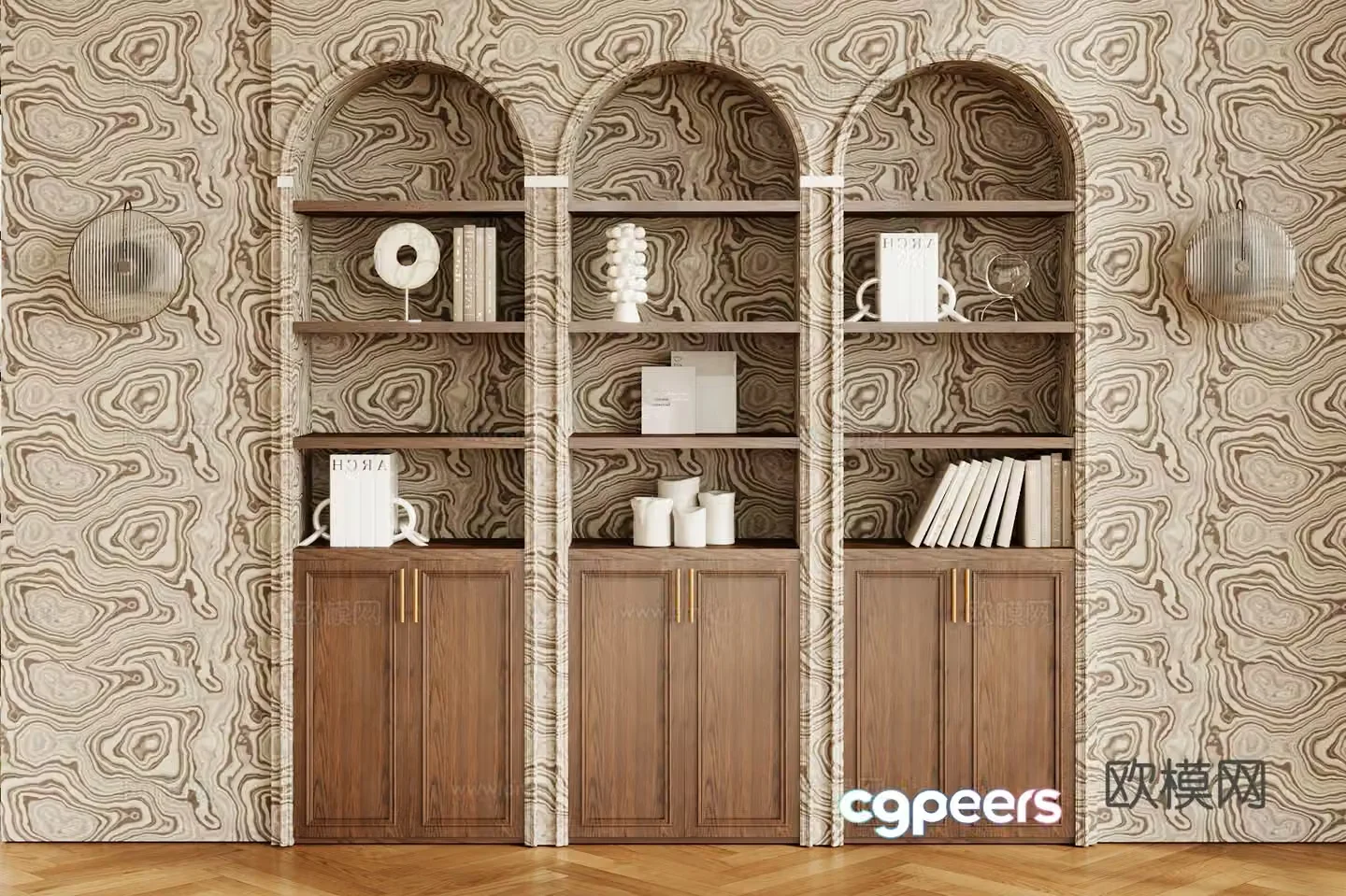 French retro study living room study medieval style bookcase retro style bookcase embedded bookcase 3D model