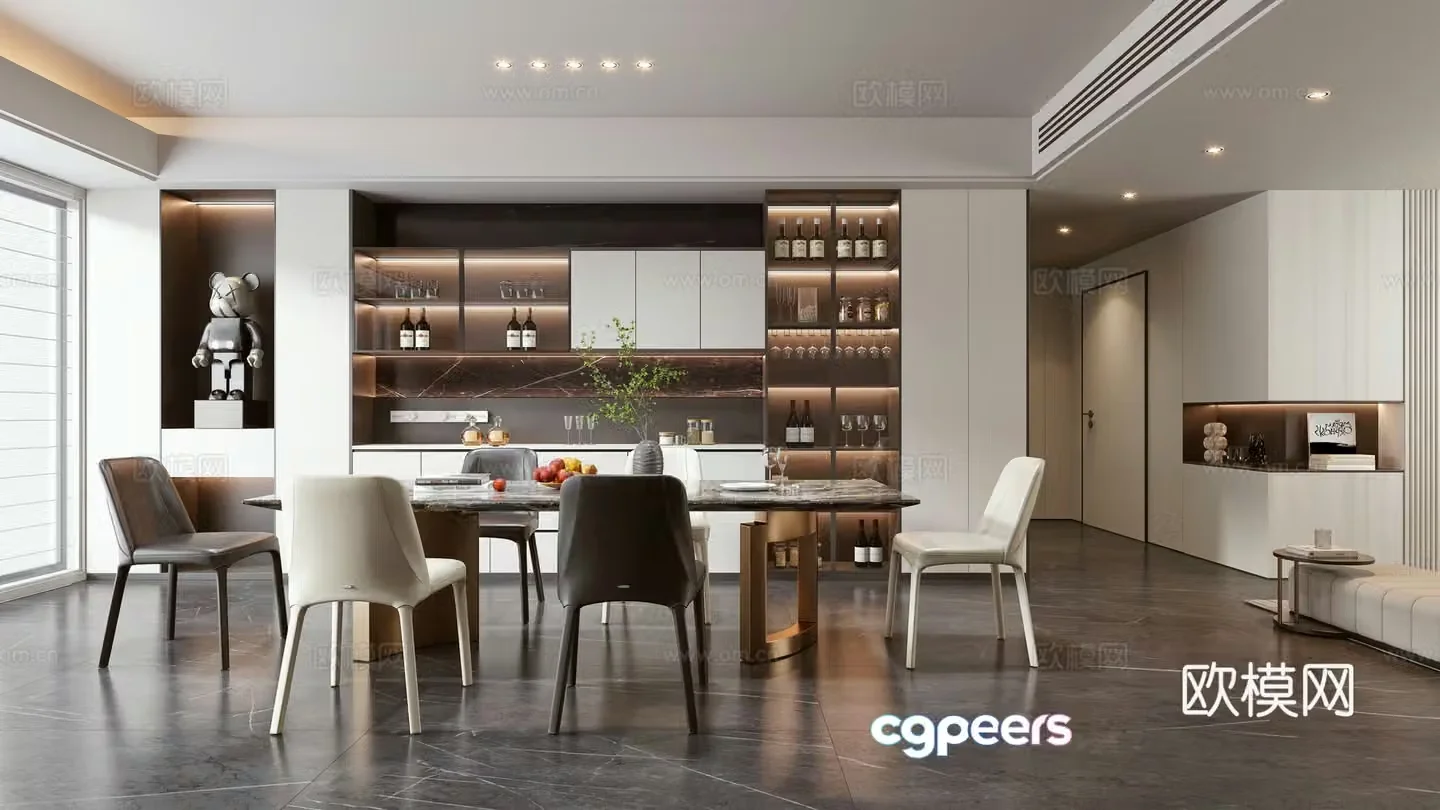 Modern light luxury restaurant 3D model