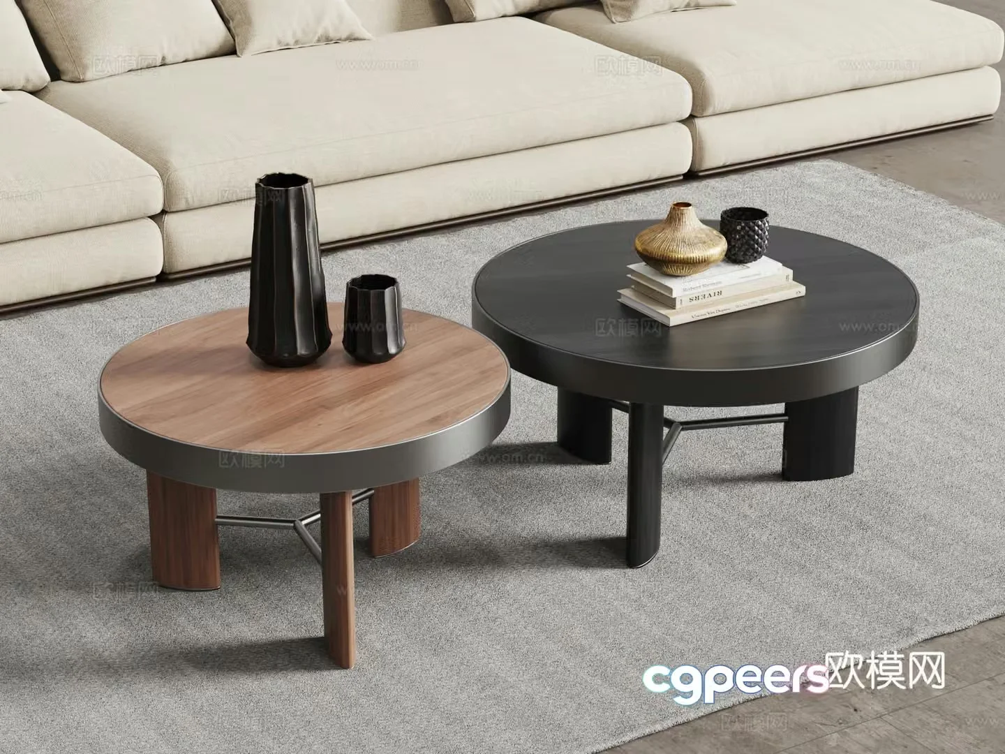 Middle-aged style mother-child coffee table 3D model