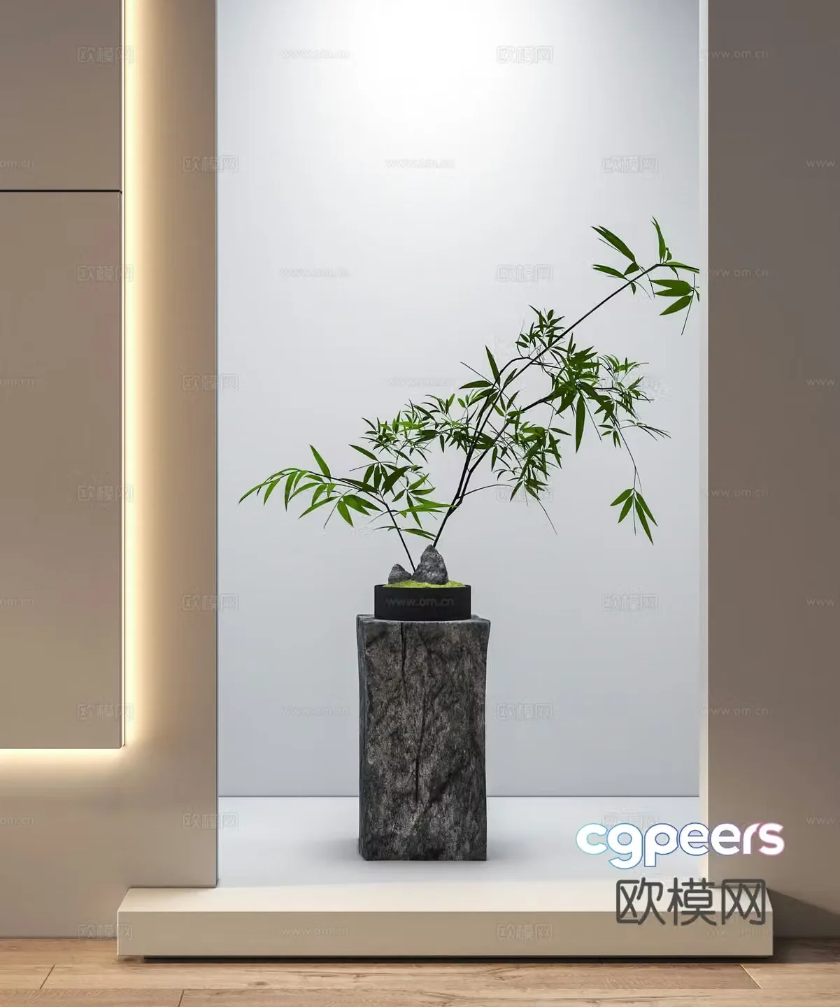 Modern landscape sculpture Interior landscape stone pier Song style aesthetic decoration Green plant ornaments 3D model