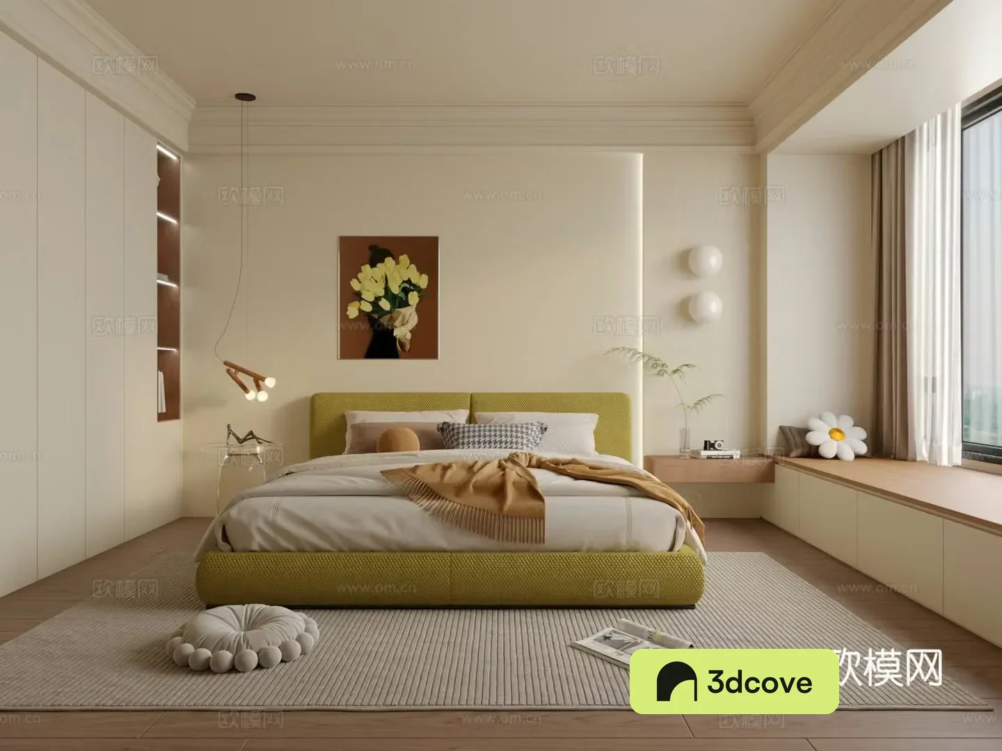 Simple creamy bedroom