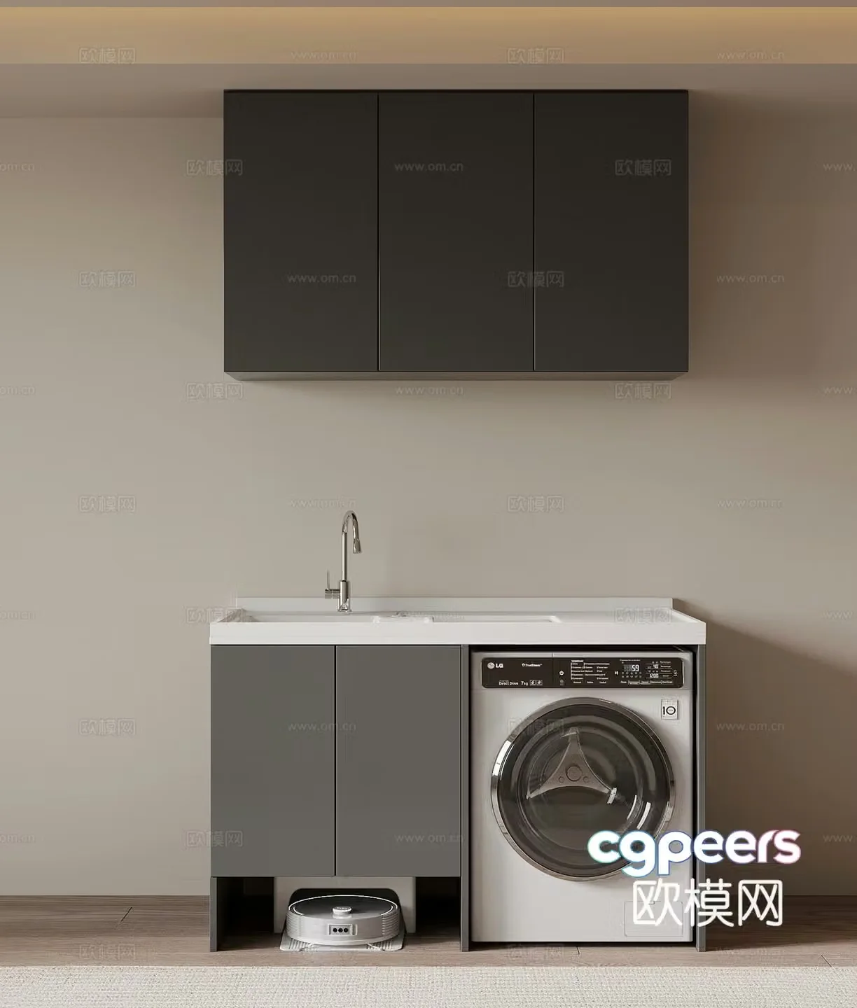 Modern simple washing machine cabinet washing machine integrated basin 3D model