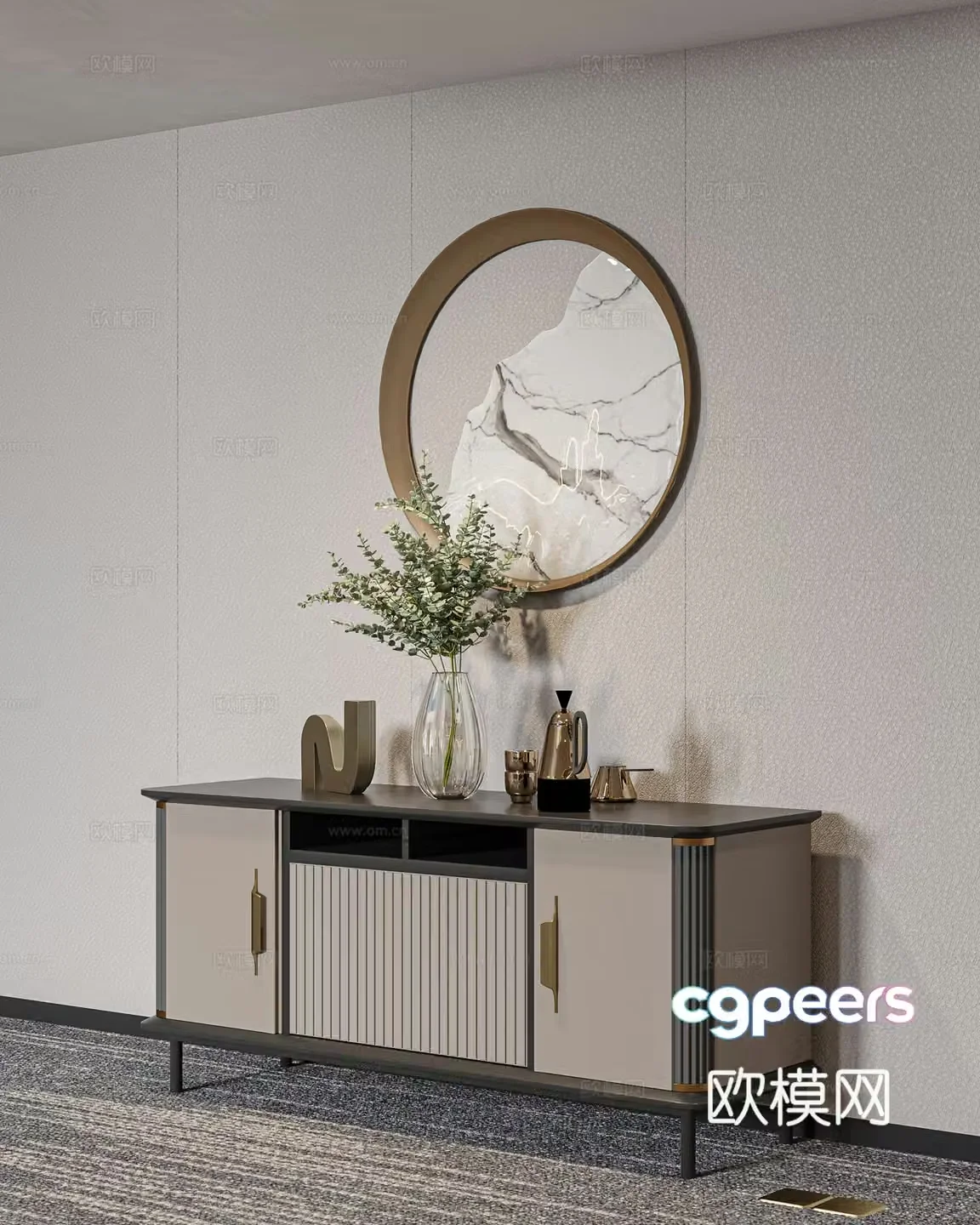 New Chinese style side cabinet entrance cabinet 3D model