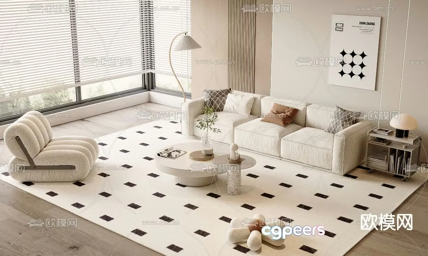 Upholstered Sofa Double Sofa Sofa Combination 3D Model