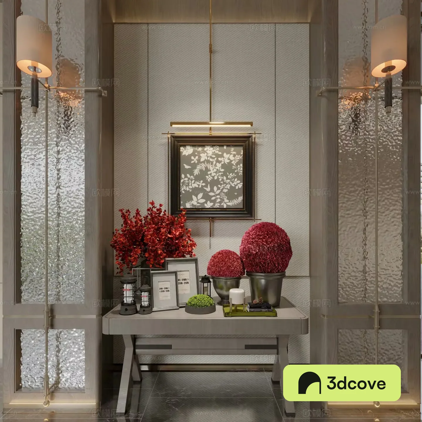 Modern hotel end viewing platform entrance table