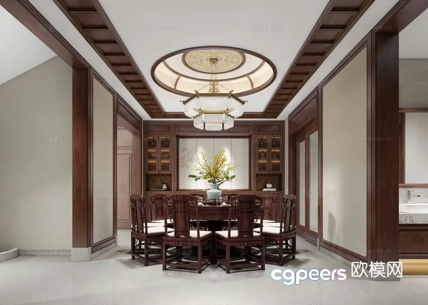New Chinese style villa restaurant 3D model