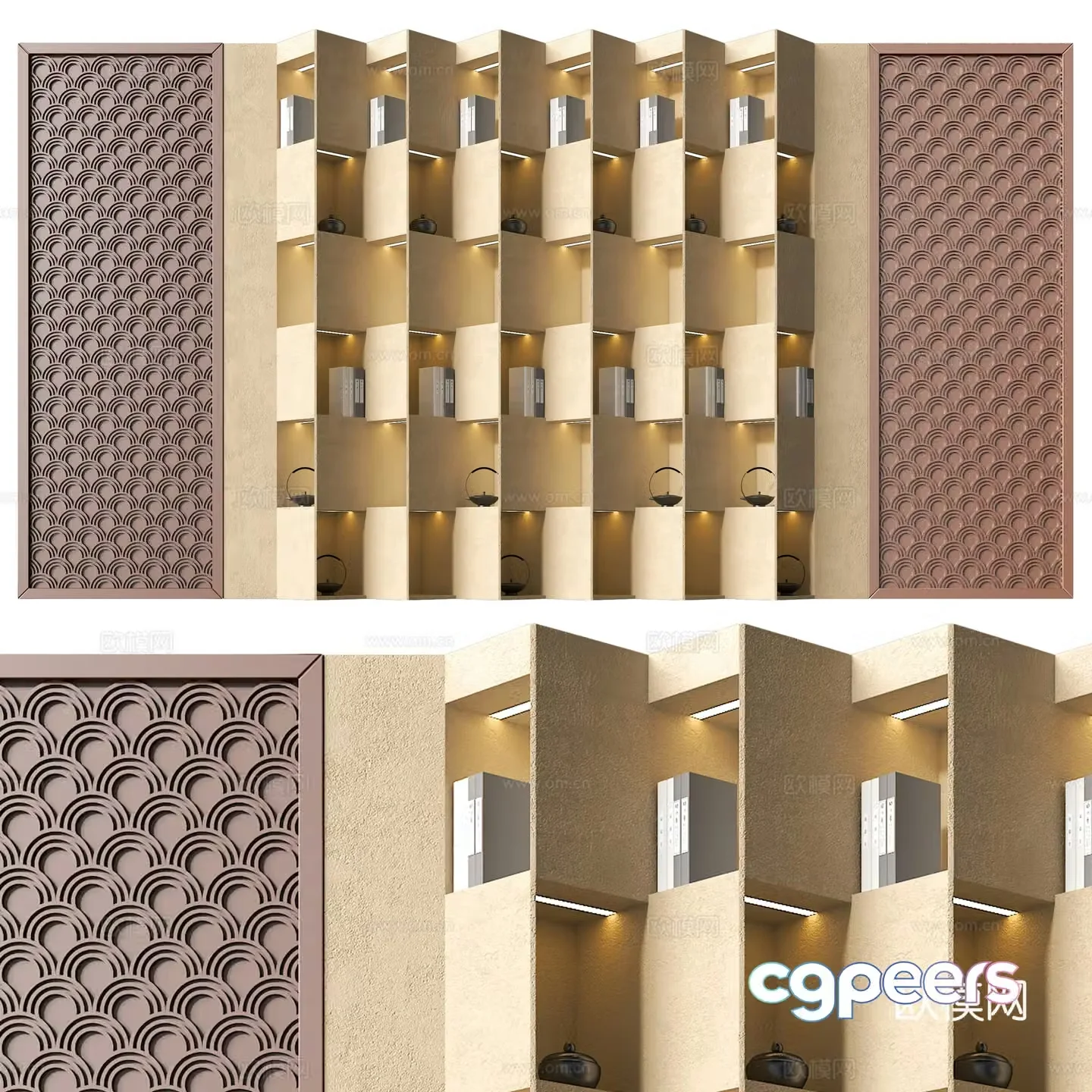 Chinese tea room background wall 3d model
