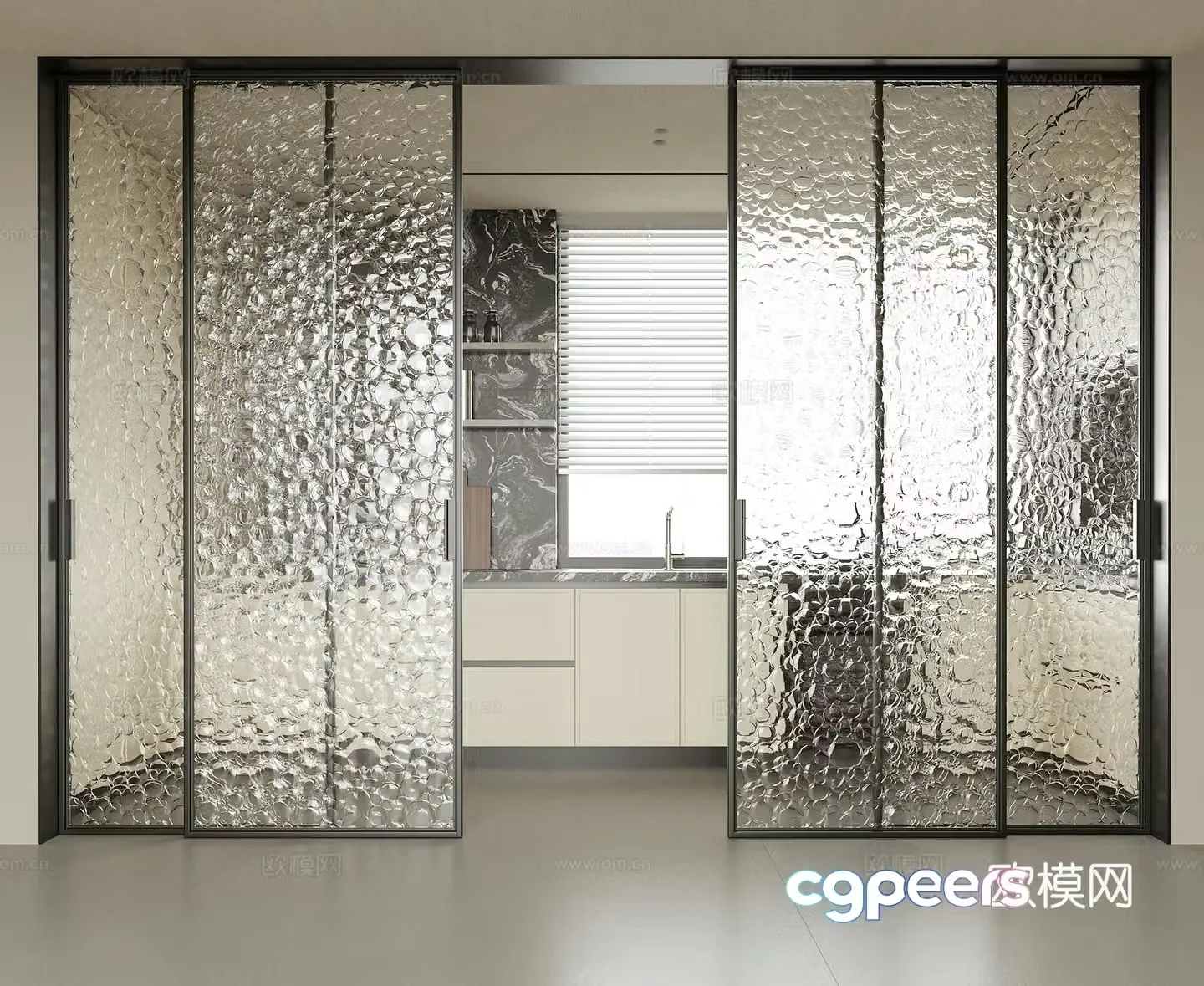 Modern glass sliding door Kitchen door 3d model
