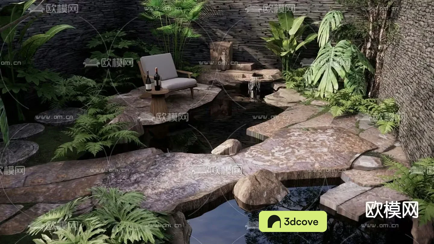 Overlapping water landscape plunge pool plant landscaping
