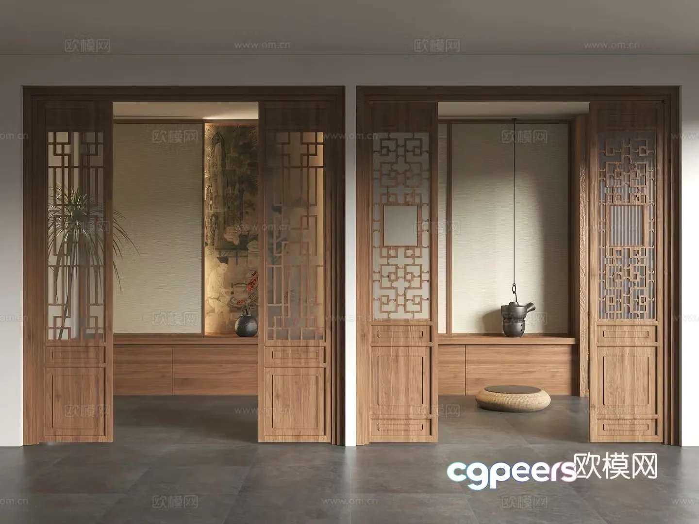 Chinese style doors and windows ancient building doors lattice doors antique wooden doors solid wood grids carved doors hollow flower 3D model