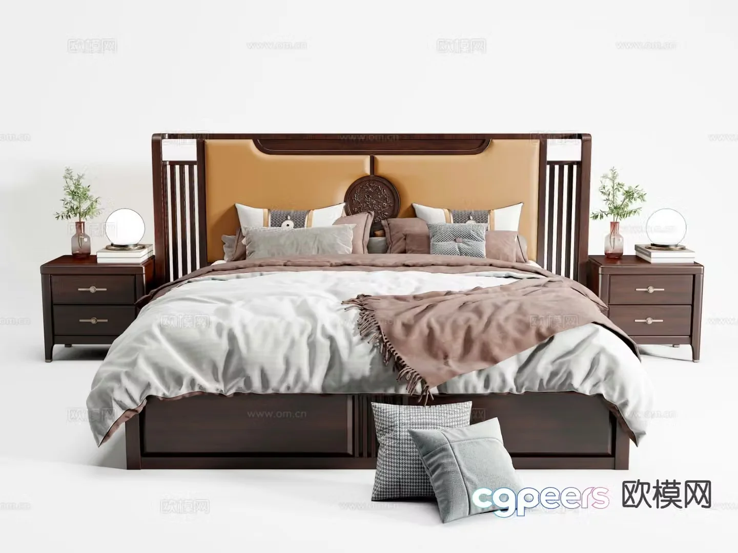 New Chinese style double bed 3d model