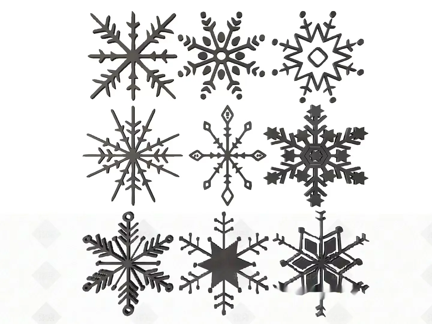 Snowflakes Various Styles 3D Model – 2302 – VRAY Render