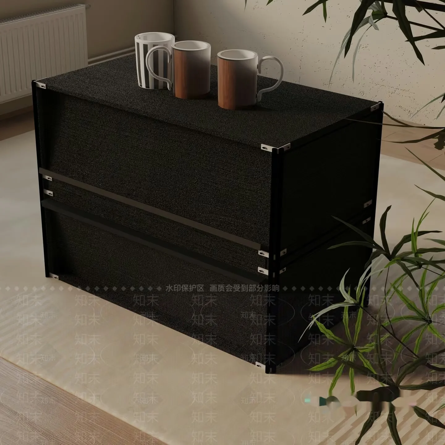 A Black Table With Four Mugs On It 3D Model – 20749 – VRAY Render