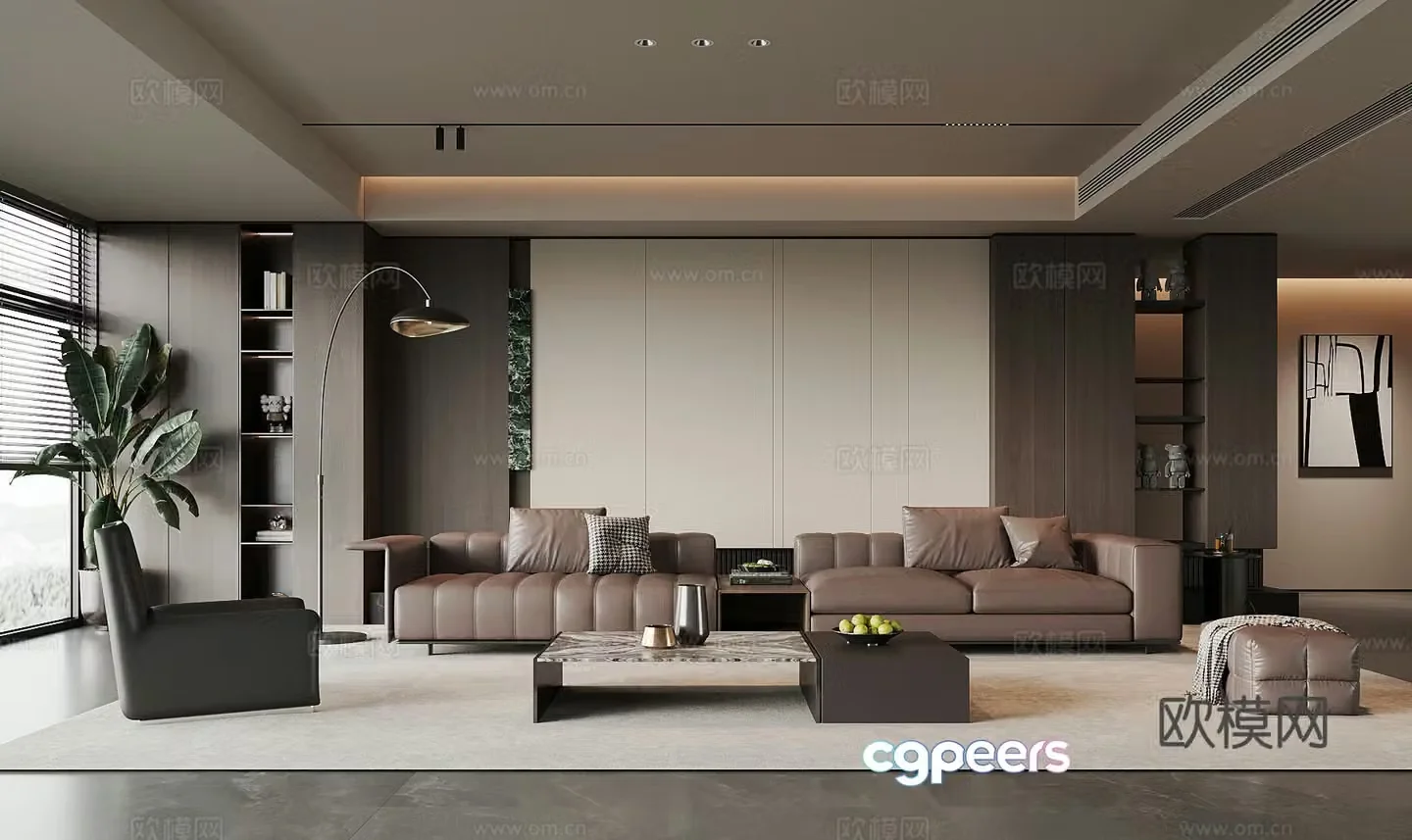 Modern Italian living room background wall sofa coffee table combination 3d model